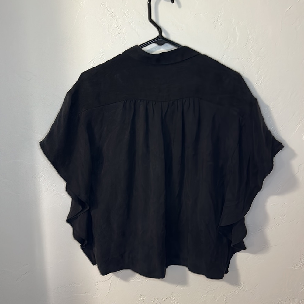 NWT Zara Lyocell black button down blouse XS - Picture 2 of 9
